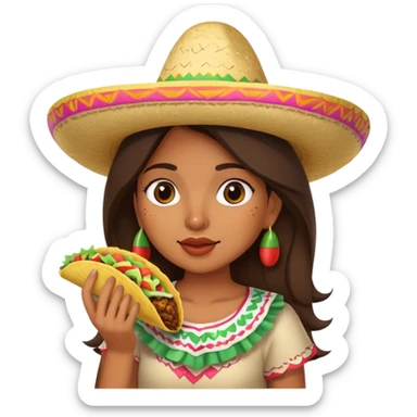 Mexican girl eating taco with sombrero  sticker