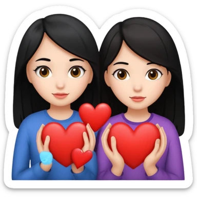 2 girls that have a heart one hair black the other brown  sticker