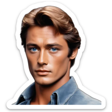 Alain Delon young cowboy blue eyes reddish hair clean shaven sticker