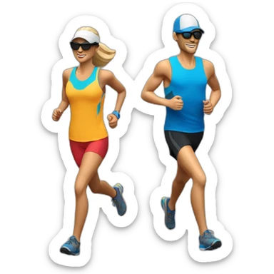 a pair of trail runners running with cap a light Running Vest and a pair of sunglasses sticker