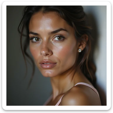 realistic portrait of a girl resembling Adriana Lima, photorealistic style, subtle makeup, direct gaze sticker