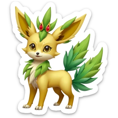 Fennekin-Amaura-Leafeon-Fakémon-Digimon-fusion (full body) sticker