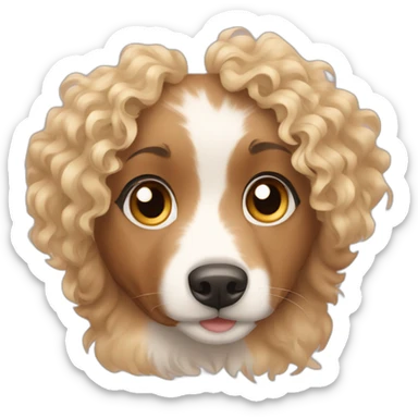 Curly blonde girl with an Australian shepherd sticker