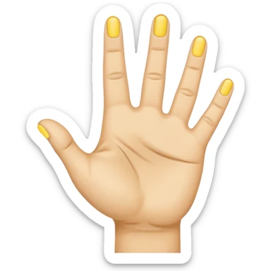 A simple emoji-style illustration of a human hand with four fingers raised and the thumb folded down across the palm sticker