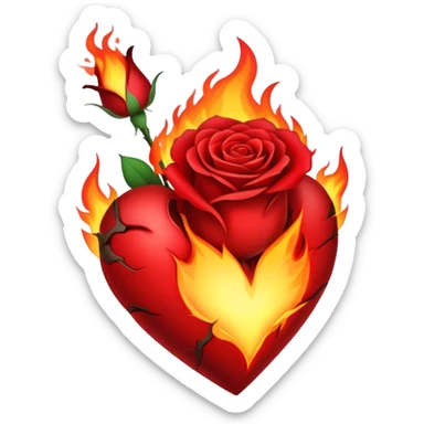 a burning heart with a rose sticker