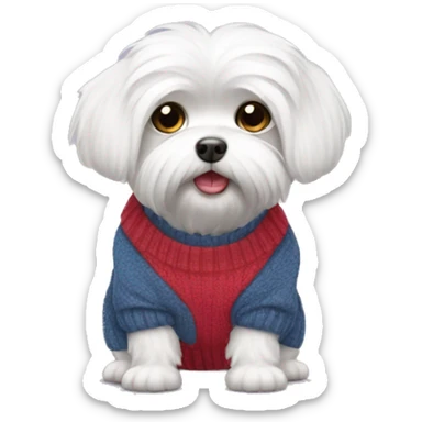 Maltese wearing a pullover sticker