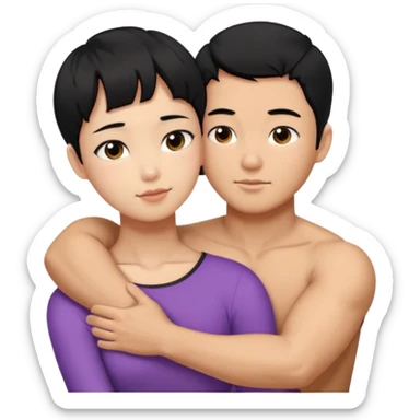 buff korean Man black hair hugging girl with black pixie cut  sticker