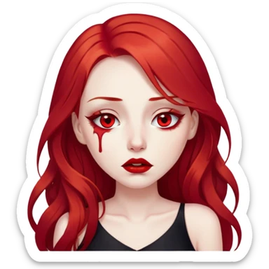 a crying woman with long red hair and red eyes. The woman wear a black little cutted dress. She have red lipstick and she have a seductive look. She cryed tears  sticker
