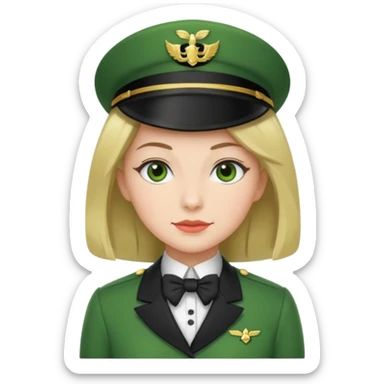 Lady butler with tigh hair and green uniform sticker