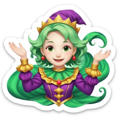 genra imagen de una chica eterea( casi irreal )con cara de sol, sonriendote, bufon, flotando en el espacio sticker