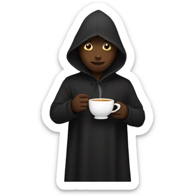 Black hooded figure with a cup of tea sticker