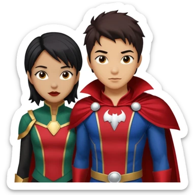 Solo poly platonic relationship, one is south African girl, one is Asian boy, one is biracial features Asian tomboy girl, vampire and marvel cosplay elements inspired. sticker