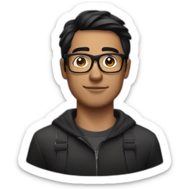 A man with black hair with the Instagram logo behind him, wearing black glasses sticker