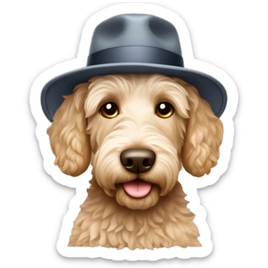Labradoodle wearing a hat sticker