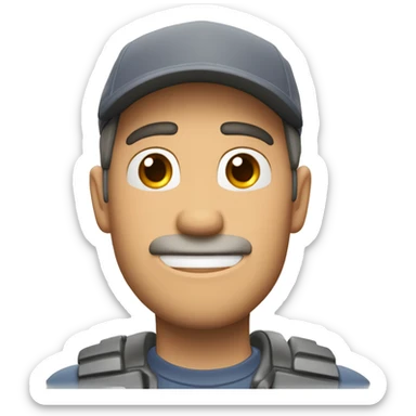 Hombre moreno, alto, delgado, calvo, de profesion mecanico automotriz, de pixar 3D sticker