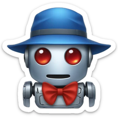 robot with red eyes and blue fisherman hat sticker