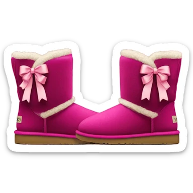 Realistic pair of raspberry color Ugg fur boots laced up with ribbon bows. sticker