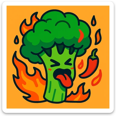 spicy broccoli, vibrant cartoon style sticker