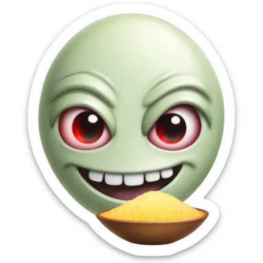 Alien with a big smile with a pile of salt and red eyes sticker
