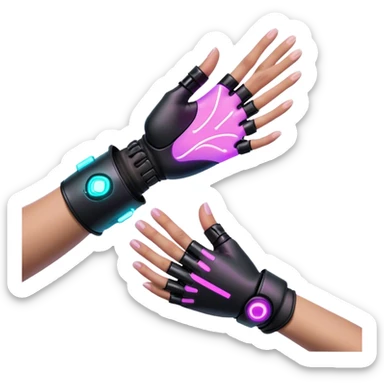 Neon cyberpunk style 
male hand holding female sticker