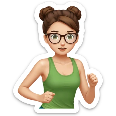 pretty girl white glasses brown hair in a bun green tank top running sticker