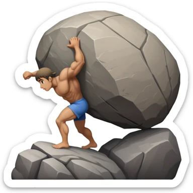 Sisyphus pushing a large boulder up a hill sticker