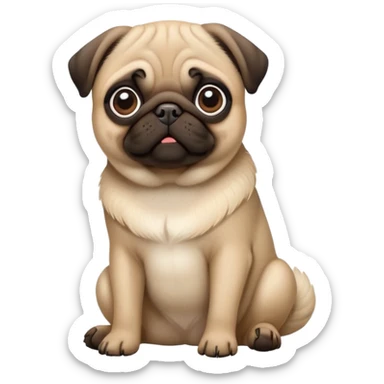 detailed-[pug]-realistic-full-body-sitting-emoji,-tail-resting-loosely-beside-its-paws,-head-tilted-dramatically, -sleek-[fawn]-fur,-simplified-yet-realistic-focused-features,-highly-detailed,-glowing-with-an-almost-sarcastic-glow sticker