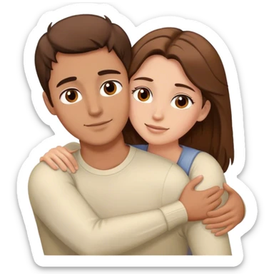white couple with brown hair,man has brown eyes, they’re hugging each other  sticker