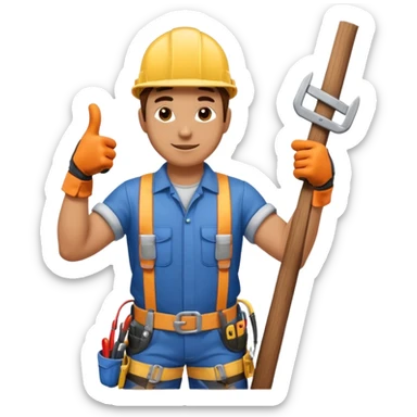 Un electricista subido en el poste de luz con todos sus implementos de seguridad haciendo like sticker