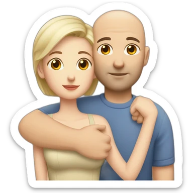 Bald Caucasian man and Caucasian woman with short dark hair intimate hug sticker