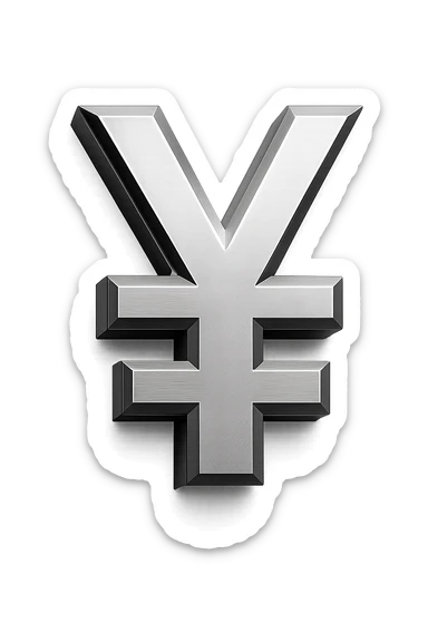 Remove the word 'YUAN' from the silver 3D yuan sign, keep the symbol and 3D silver style intact. sticker
