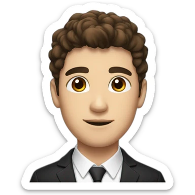 young man with brown hair and brown eyes and a black suit and hair to the left sticker
