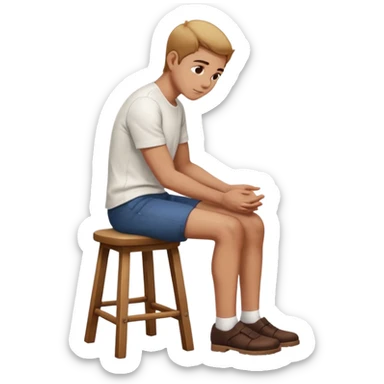 a person sitting on a stool with straight back turn in straight body putting their hands on both legs. sticker