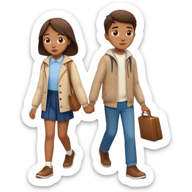 Sister and brother walking in a busy city sticker