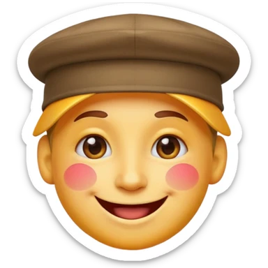 happy face with a backwards hat, vibrant and expressive, apple emoji style sticker