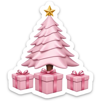Light pink Christmas gifts under a white Christmas tree sticker