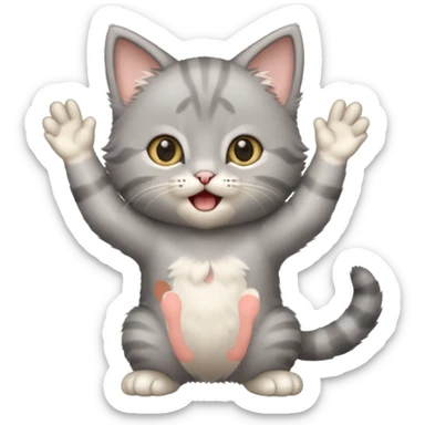Standing Gray kitten with arms up meowing  sticker