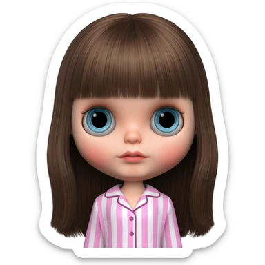 Make me an emoji that is wearing pajamas maker her a Blythe doll type emojiMake her hair longer sticker