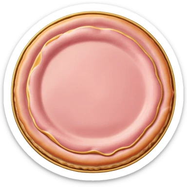 round slice of Canadian bacon, light pink, golden rim sticker
