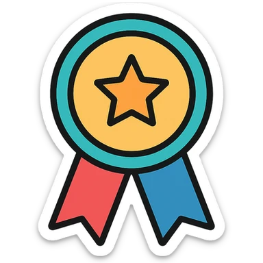 vector icon of a most popular award badge with gold and colorful elements, elegant and minimalist flat design, isolated on white background, 2D flat vector, trending icon look, soft shadows, no text, perfect for commercial use, icon style, variation 2 sticker