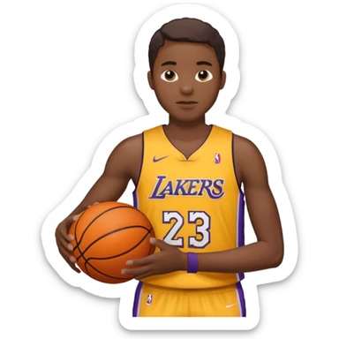 Joven con uniforme de basquetball laker sosteniendo una pelota de basquet sticker
