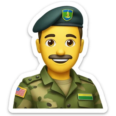 crie um emoji de um militar do exercito brasileiro com o camuflado típico sticker