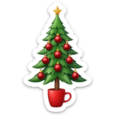 christmas tree with red balls and just the coffe stem down sticker
