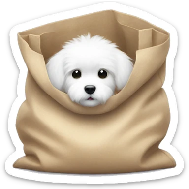 small white fluffy puppy in a big bag sticker