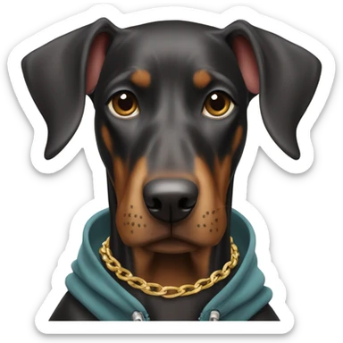 Doberman dog with hoodie and necklace  sticker