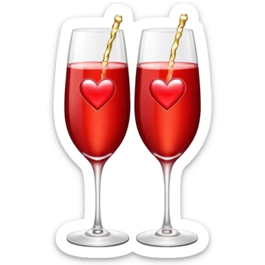 2 red champagne glasses with 3 red hearts on top sticker