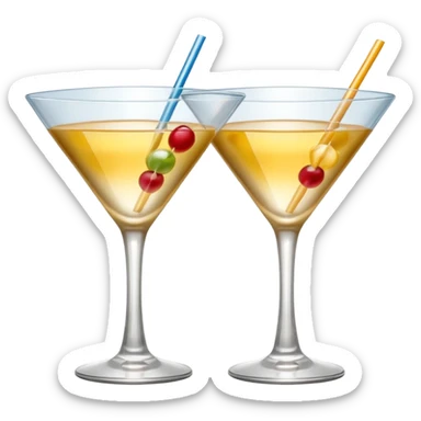 two realistic glasses of cocktail in emoji style,  martini glass shape, no straw, no fruit, no ice, no Cocktail sticks sticker
