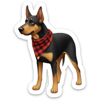 75% Coonhound 25% German Shepherd mix dog wearing small pointed red buffalo plaid bandana side view full body facing left sticker