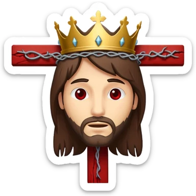 Christ hanging on the cross with the crown of thorns and the blood on him sticker