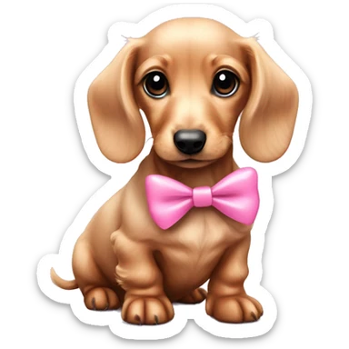 Fluffy mini dachshund puppy with pink bow sticker